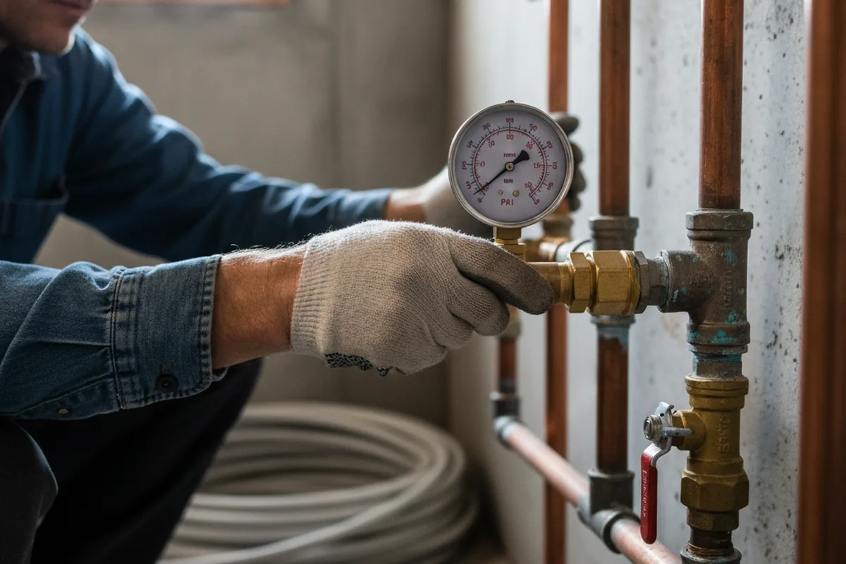 Pressure testing a repaired line during Water Line Repair in Mountain Home Afb